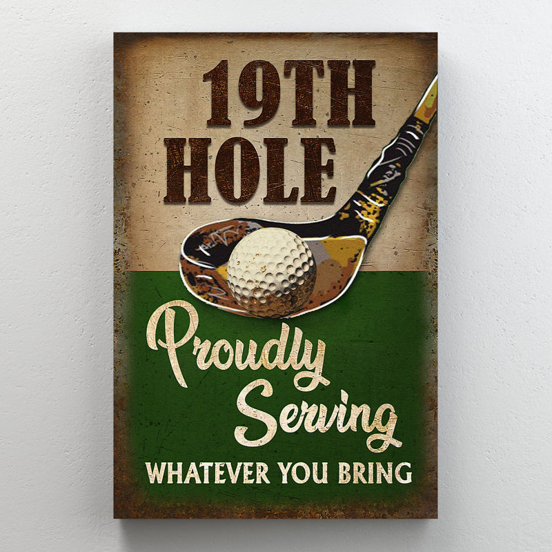 Golf sur fond vert et brun - Proudly Serving W Quoi que vous apportiez - 1 pièce, impression d'art graphique rectangulaire sur toile tendue