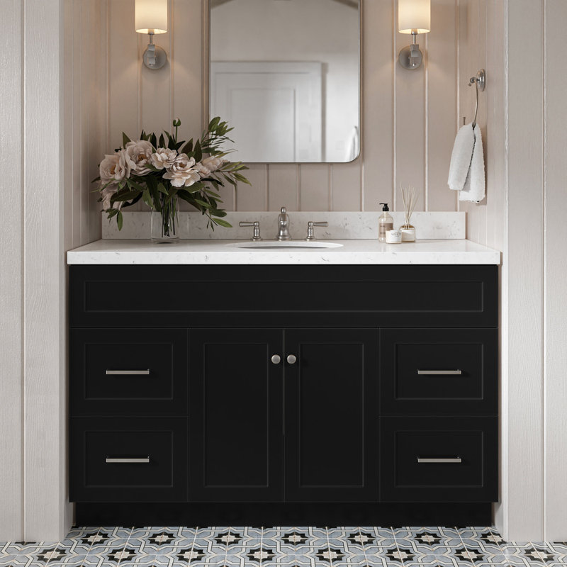 Abell 54.25'' Bathroom Vanity with Carrara Quartz Top, Black