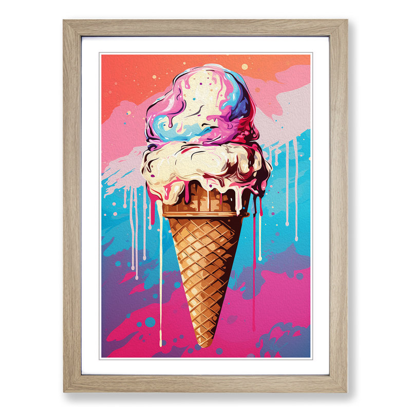 Ice Cream Pop Art - Framed Print, 34cm H x 25cm W x 2cm D, Oak