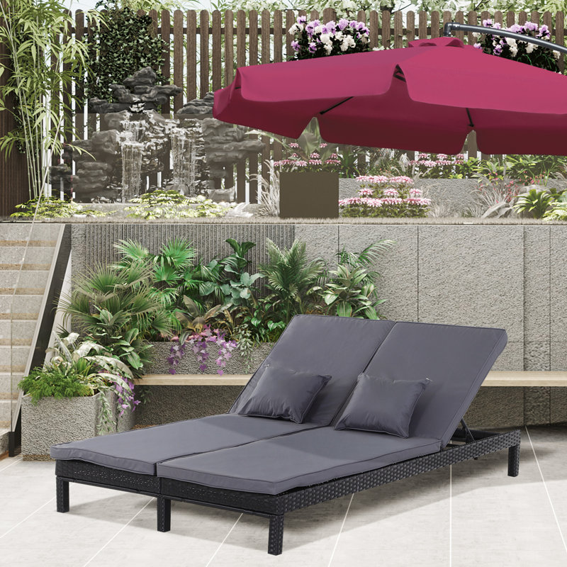 Gennett Reclining Double Chaise with Cushions, Black