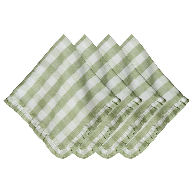 Gingham Ruffle Napkin, Seagrass