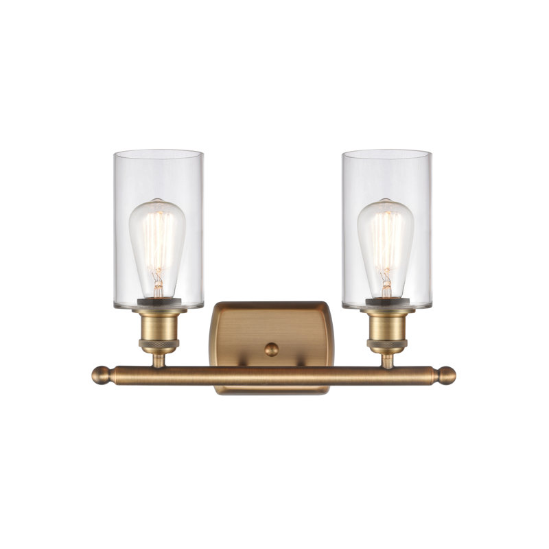 Mallette 2 - Light Dimmable Vanity Light, Clear, 6 Watt Vinage LED Bulb, Brushed Brass