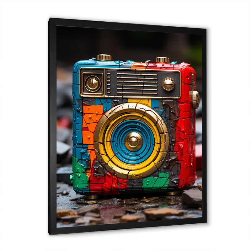 «Yellow and Red Classic Jukebox Beats» - Art mural Jukebox, Cadre photo noir simple, H 32 po x l 24 po x P 1 po