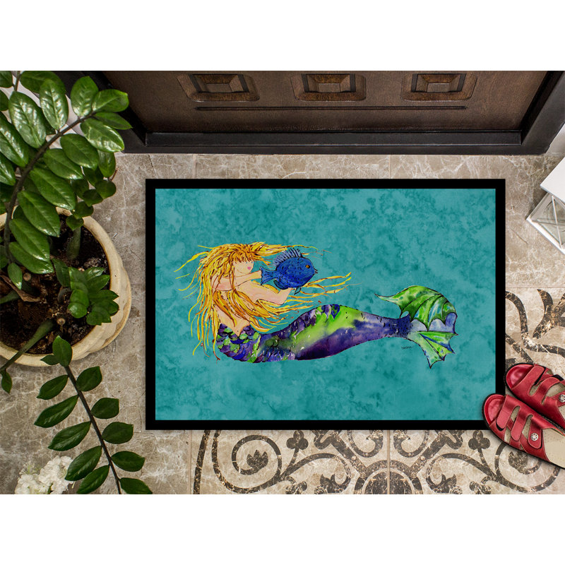 Tapis d'extérieur antidérapant Geraldine Mermaid, Rectangle 1 pi 6 po x 2 pi 3 po