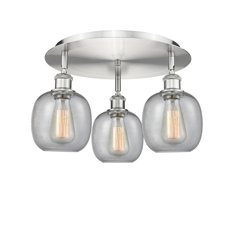 Plafonnier semi-encastré en verre Alve, Grainé, Nickel satiné