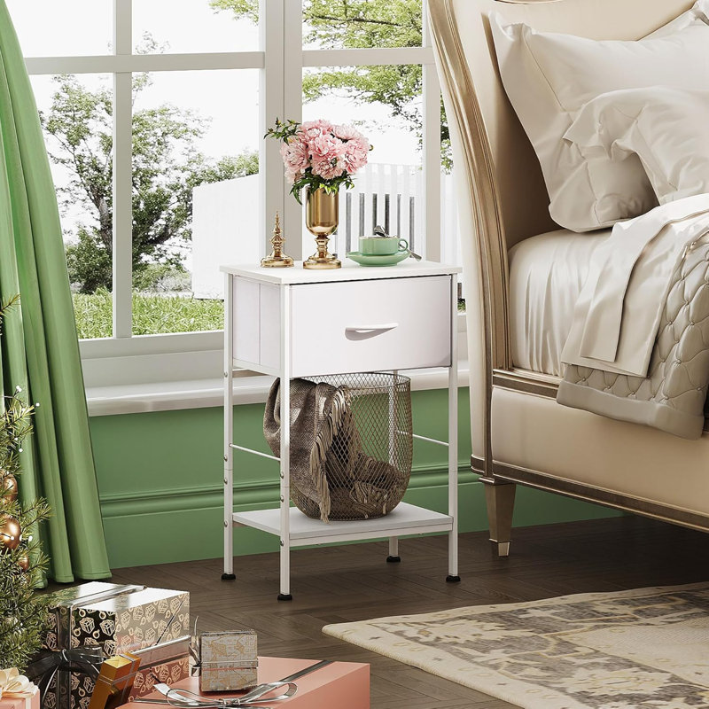 15.79'' W Metal Nightstand, Black/Brown, Set of 2