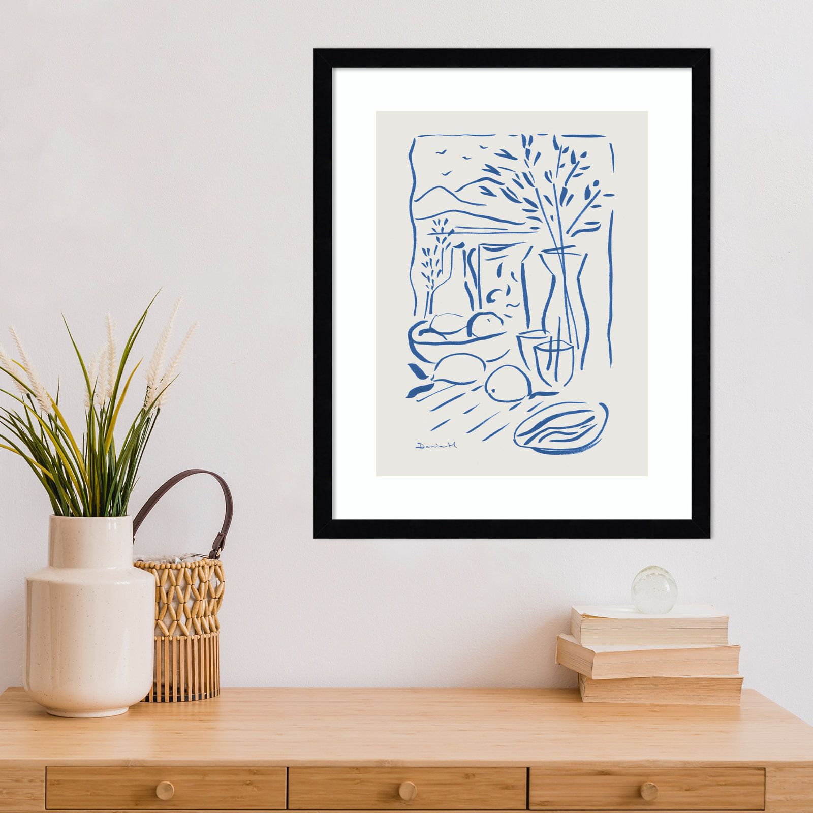 Cleve "Mediterranean View" Print, Black Framed, 21" H x 17" W