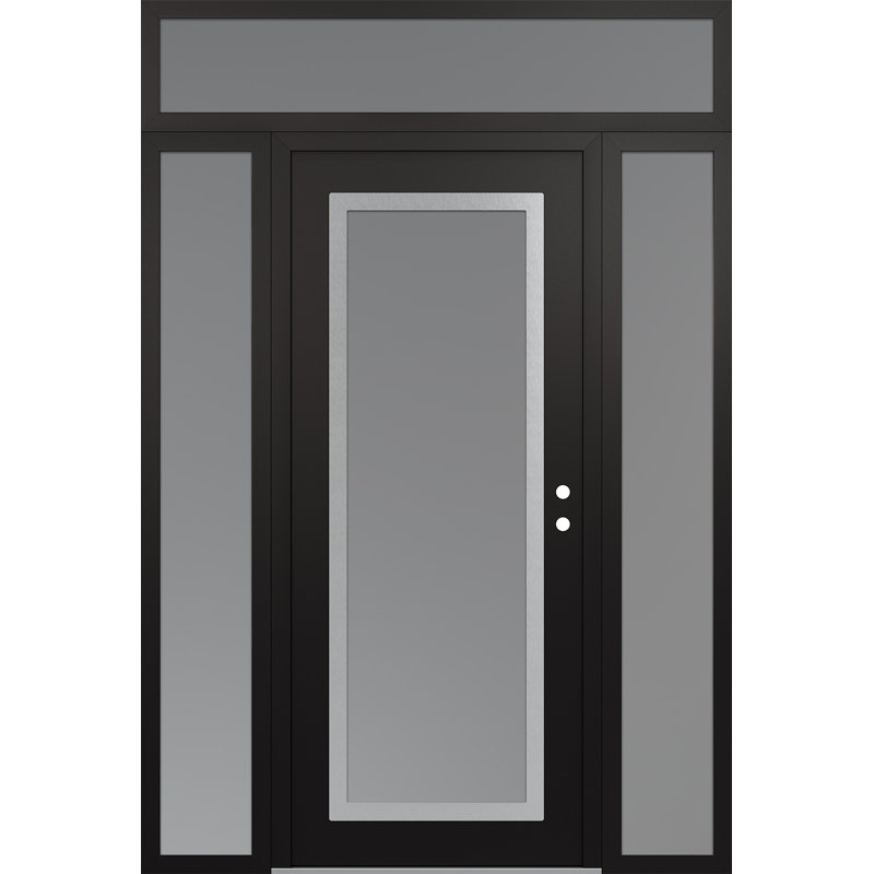 Panneau d'entrée en acier argenté noir et blanc avec 2 panneaux latéraux et porte d'entrée avant suspendue, Gauche