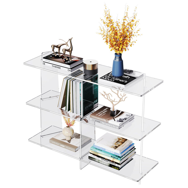 Veliz Acrylic Bookshelf, 3 tier Bookcase for Small Spaces, Acrylic Entryway Console Table, Clear