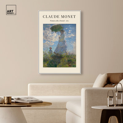Woman with a Parasol Poster Framed Canvas Print Vintage Calhern by Art Remedy, White Frame, 16 x 24