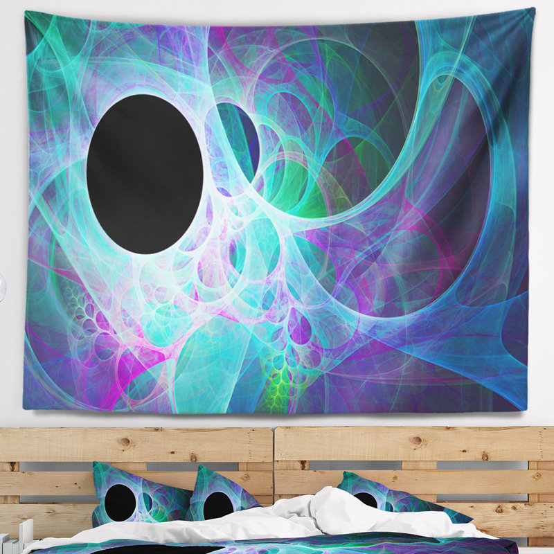 Abstrait ailes d'ange bleu sur tapisserie noire, H 78 po x l 92 po