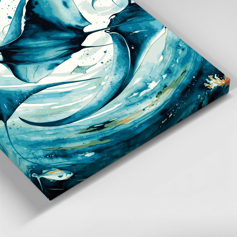 «Hawaiian Manta Rays», art mural sur toile verte, H 20 po x l 30 po
