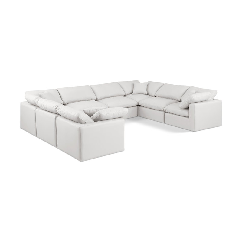 Canapé modulaire en U rembourré en similicuir 8 pièces Itala, Cuir crème végétalien