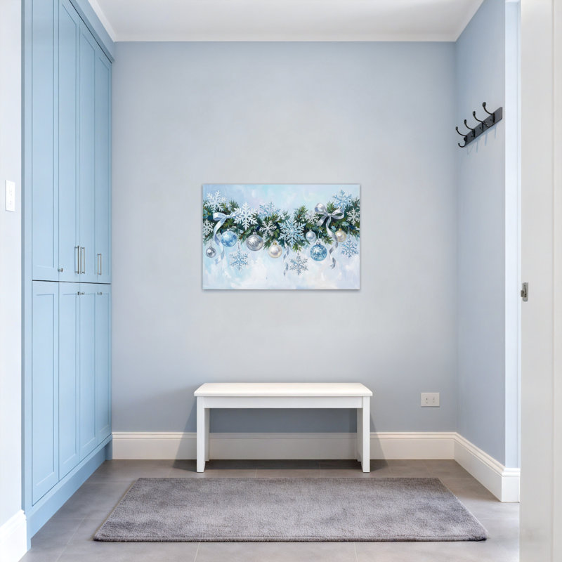 Décoration de Noël flocon de neige, branches de pin, ruban bleu d'hiver, H 20 po x l 30 po