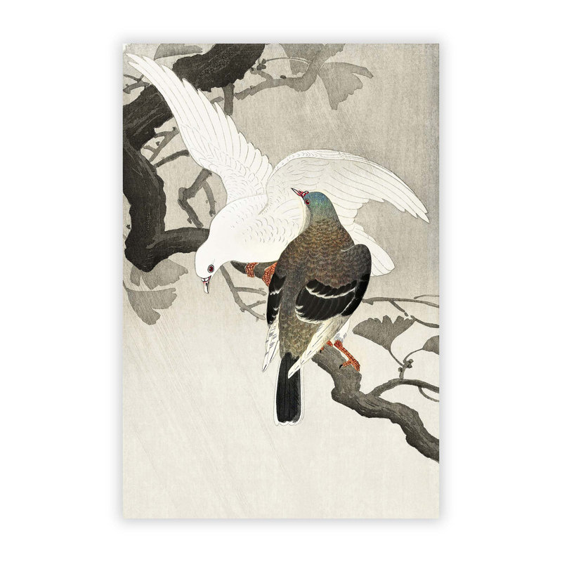 Two Pigeons On A Branch by Ohara Koson - No Frame Painting, 29.7 cm H x 21 cm W