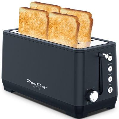 4-Slice Toaster - Extra Wide Long Slots, 6 Browning, Bagel/Defrost/Reheat, 1500W, Matte Blue