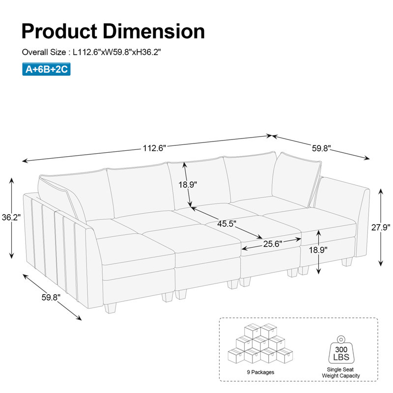 Canapé-lit modulaire convertible Aurora Chenille, H 36,2 po x l 112,6 po x P 59,8 po, Chenille noir