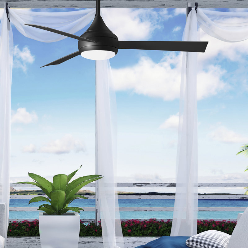 Donaire LED Outdoor Downrod Ceiling Fan, Matte Black, Matte Black