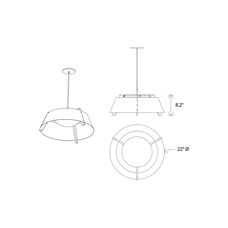 Casia 1 - Light LED Pendant, Matte Black with Matte White Interior, Walnut, 8.2" H x 21.5" W x 21.5" D