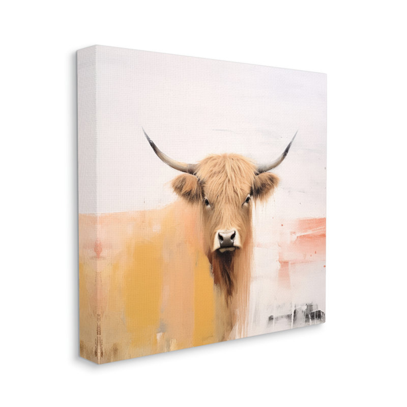 Rustic Highland Cow Canvas Wall Art in Warm Tones, 36" x 36"