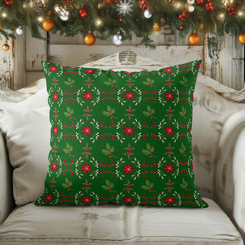 Coussin Botanical Poinsettia, Carré 16 po, Vert