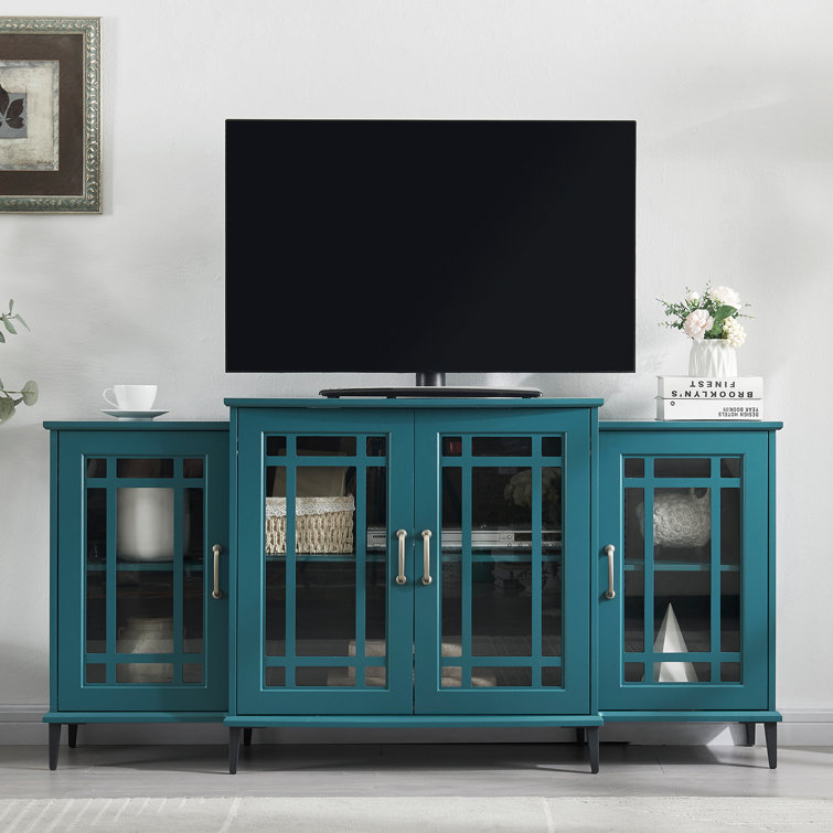 62 TV Stand, Storage Buffet Cabinet, Sideboard - Teal Blue