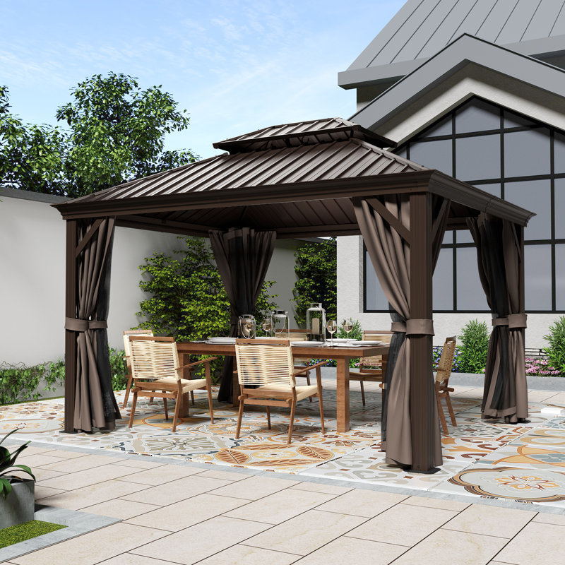 Aluminum Patio Gazebo, Brown, 12' W x 10' D, Brown
