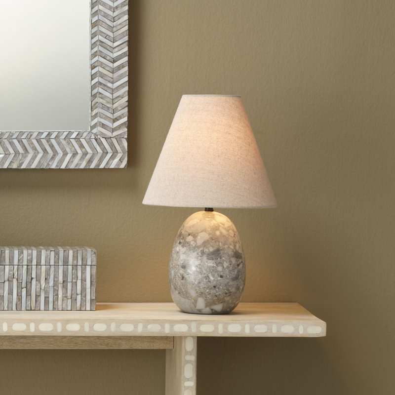 Natural Travertine Table Lamp with White Linen Shade