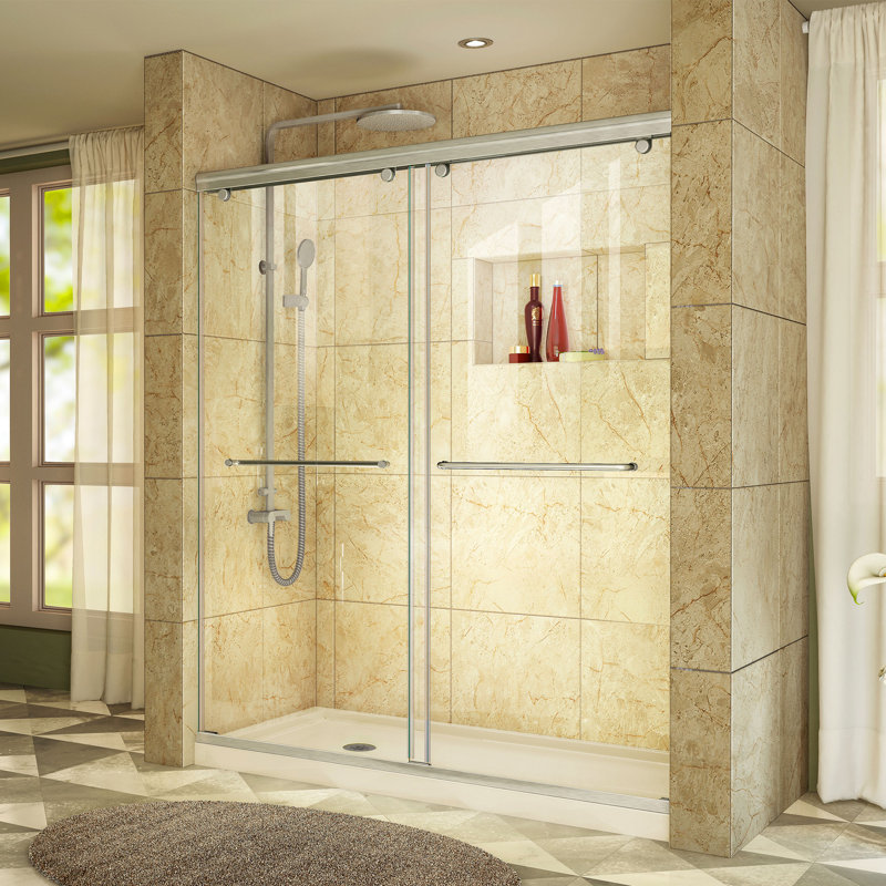 Charisma 60" x 78.75" Rectangle Bypass Sliding Shower Door with Base Included, Brushed Nickel/White, Left Hand Drain