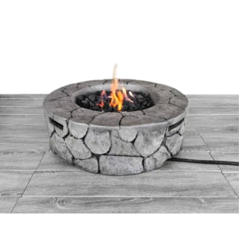Modern Outdoor Fireplace 40000 - 8 Hours Burn, Fiber Concrete, Stainless Steel Burner Area, Propane/Natural Gas, Gray Heating Fire Pit 8-Hour Burn Time, Concrete Exterior, Burner, Propane & Natural