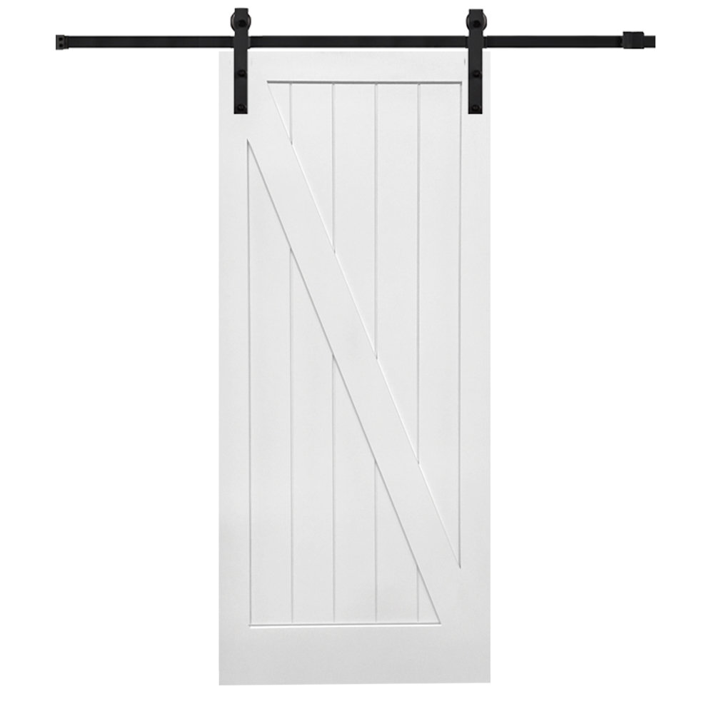 Paneled Manufactured Wood Primed Z-Plank Barn Door with Installation Hardware Kit MMI DOOR Hardware