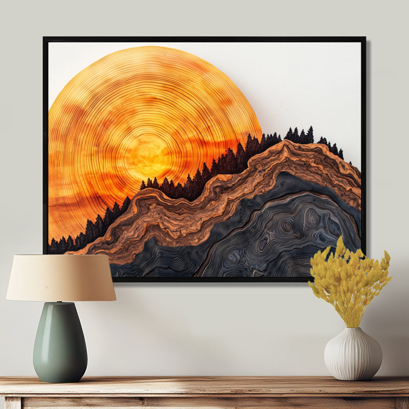 «Sunrise Tree In Forest Landscape III», art sur toile, forêt, H 12 po x l 20 po, Picture Framed, Noir