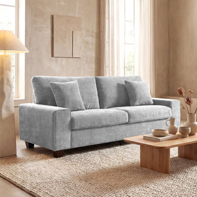 Karlita 3-Seater 89'' Modern Upholstered Sofa with Square Armrests and 2 Throw Pillows