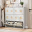Armoire à chaussures avec tiroirs rabattables, armoire à chaussures autoportante mince, motif floral et poignées en forme de losange-117883172-117883177-126970631