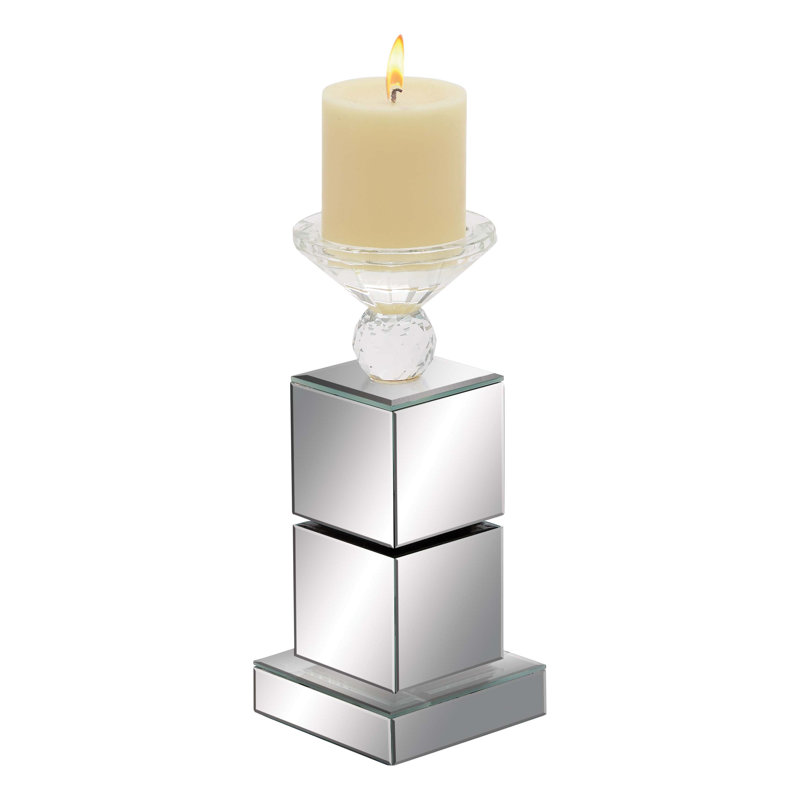 Porte-bougie décoratif en verre avec côtés en miroir, H 10 po x l 4 po x P 4 po