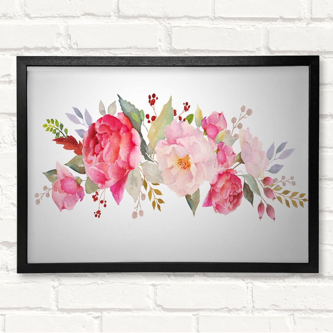 Bouquet Of Pink And Peach Flowers - Closed Corner Frame Kunstdrucke auf Holz