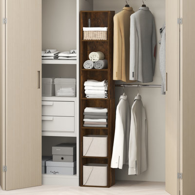 Organisateur de placard à 6 niveaux avec rangement intégré, tablette ouverte, pour garde-robe, chambre, salon, pin ambré