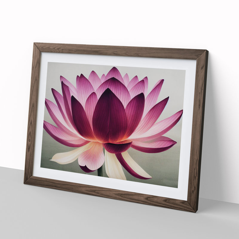 Mesmerising Lotus Flower - Single Picture Frame Print, 25cm H x 34cm W x 2cm D, Walnut