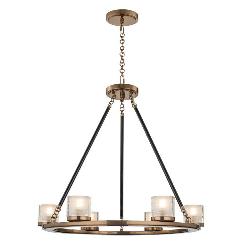Library Brass 6-Light Dimmable Wagon Wheel Chandelier