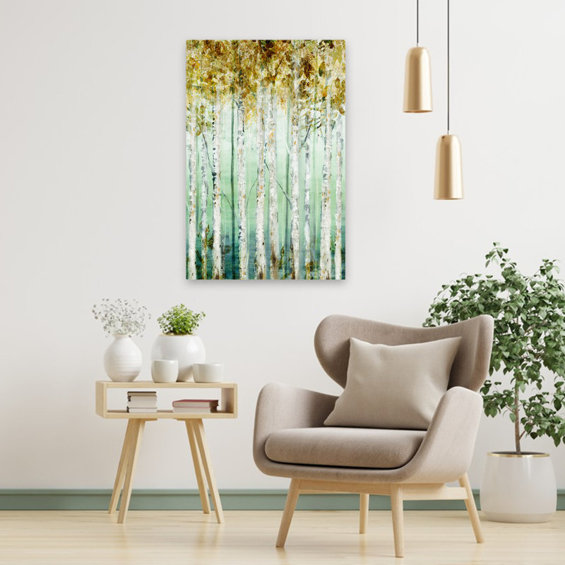 «Enlightened Moment I», paysage, forêt, nature, peinture, technique mixte, art contemporain, H 36 po x l 24 po