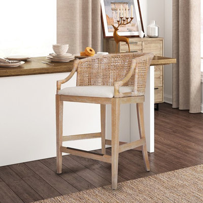 Chic tabouret de comptoir avec coussin rembourré en mousse et blanc délavé pour un siège relaxant Revêtement en lin doux fait à la main Ambiance douillette