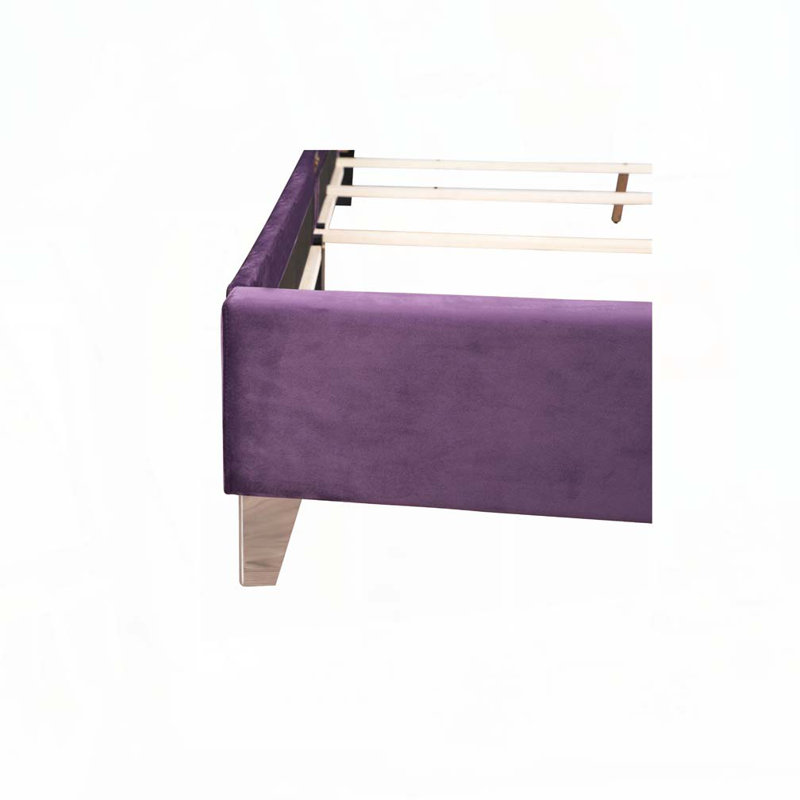 Lit rembourré en velours avec tête de lit capitonnée, Mauve, Grand lit