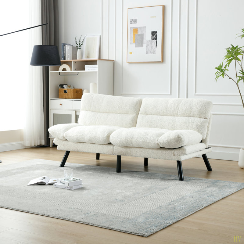 Hillert Upholstered 70.08'' Sofa, White Teddy