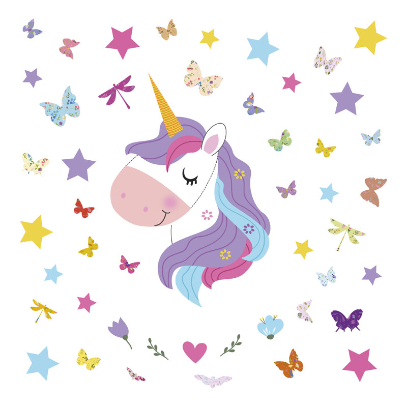 Magical Unicorn and Butterflies Kids Wall Sticker