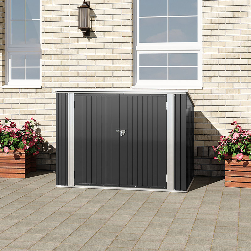 Steel Trash Can Recycle Bin Enclosure Storage Shed, Black