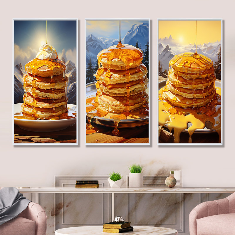 3 pièces sur toile - Pancake Peaks, H 40 po x l 60 po, Cadre flottant blanc