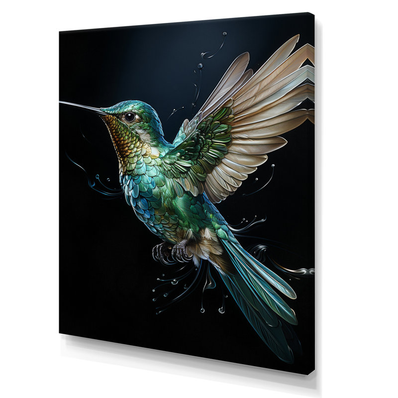 Woodleigh Teal Black Hummingbird Aerial Grace - Hummingbird Wall Art, Wrapped Canvas, 20" H x 12" W x 1" D