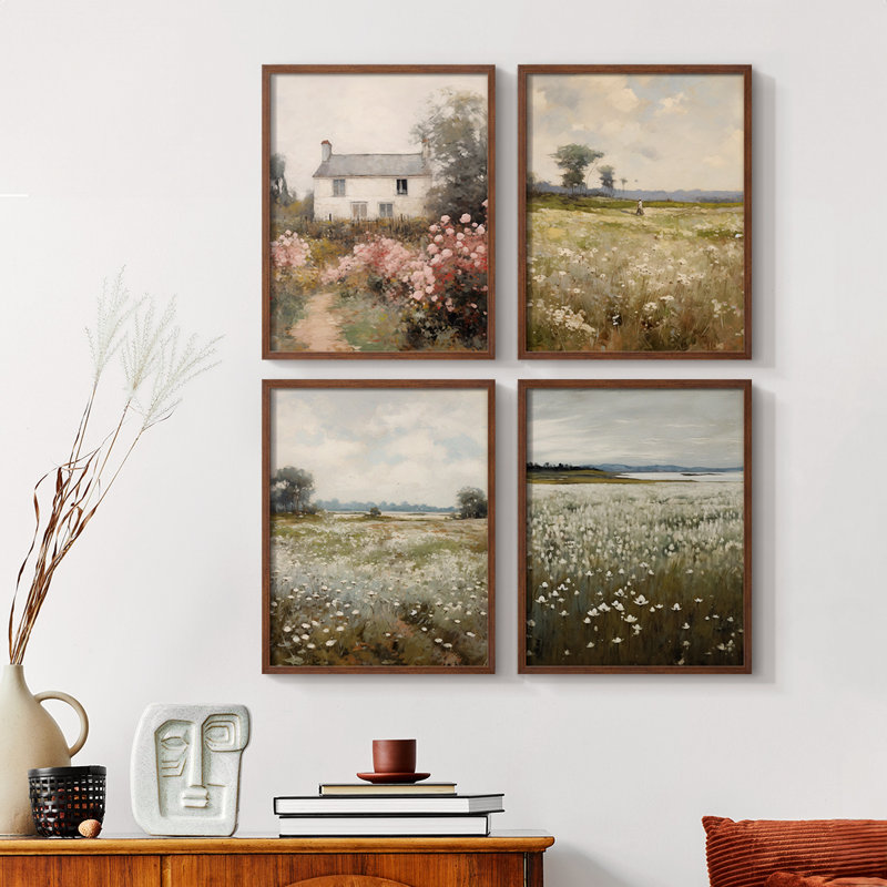 «Vintage Landscape XXVIII», ensemble de 4 encadrés, Noyer, H 32 po x l 10 po