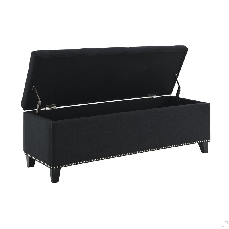 47.5" Storage Ottoman, Storage Bench With Safety Close Hinge, Linen Button-Tufted Ottoman For Living Room, Entryway, Hallway, Foot Rest, Support 500Lbs