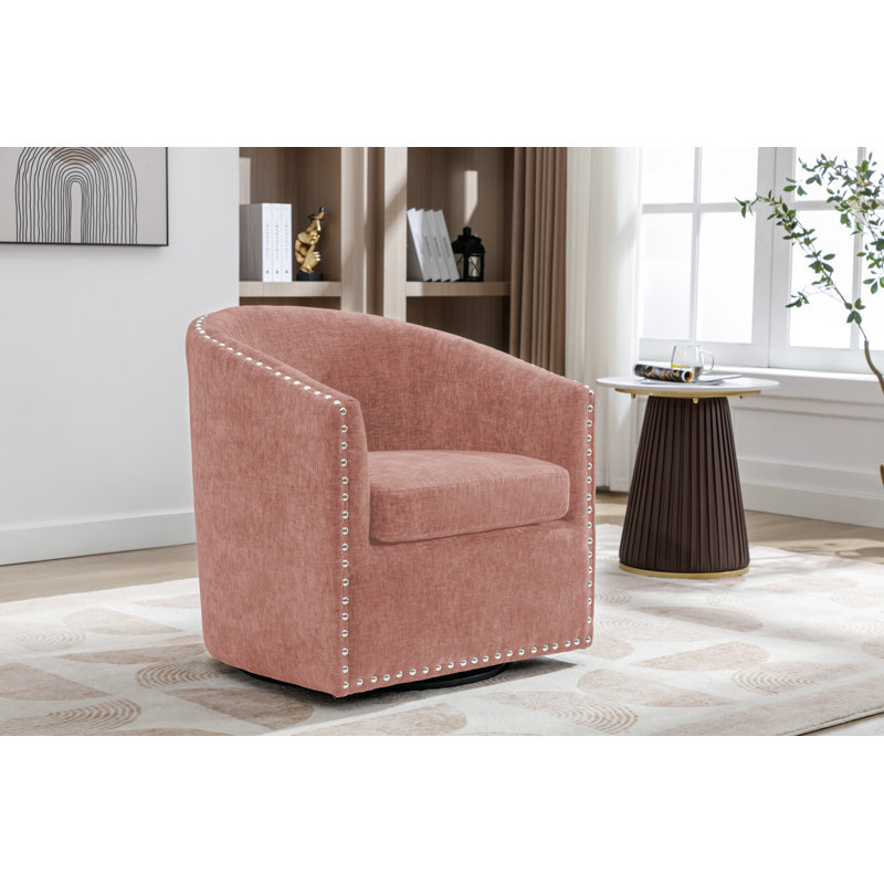 Fauteuil d'appoint pivotant en tissu Wanti, Mélange de polyester rose